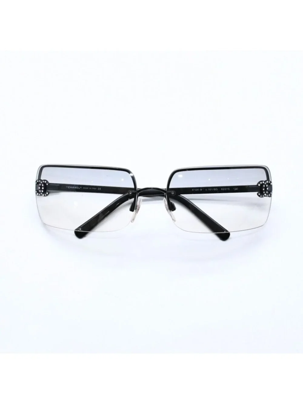 Chanel Half Rim Sunglasses Eyewear CC Logo Rhinestone